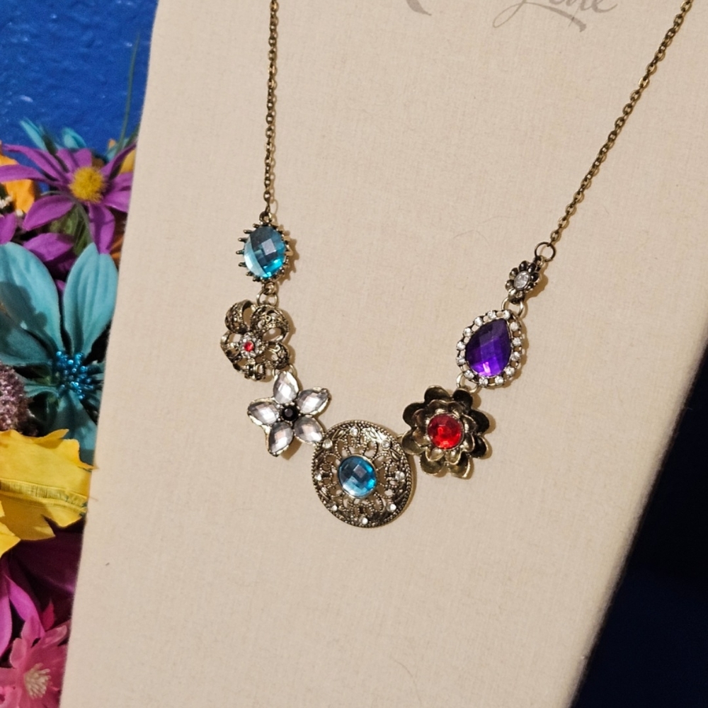 Blue and Purple Crystal Filigree Necklace - Picture 2 of 7